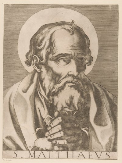 Św. Mateusz S. Matthaeus (tytuł na obiekcie) Chrystus, Maryja i Dwunastu Apostołów (tytuł serii) Il sacrato collegio apostolico (tytuł serii) autorstwa Raffaello Schiaminossi