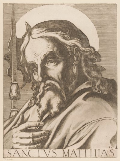 Św. Mateusz Święty Maciej (tytuł na obiekcie) Chrystus, Maryja en de twaalf apostelen (tytuł serii) Święte Kolegium Apostolskie (tytuł serii) autorstwa Raffaello Schiaminossi