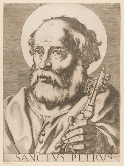 Święty Piotr Święty Piotr (tytuł na obiekcie) Chrystus, Maryja en de twaalf apostelen (tytuł serii) Święte Kolegium Apostolskie (tytuł serii) autorstwa Raffaello Schiaminossi