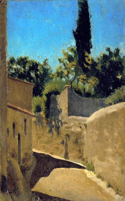 Droga z efektem słońca. Okolice Florencji, ok. 1861-62 (olej na tekturze) autorstwa Raffaello Sernesi