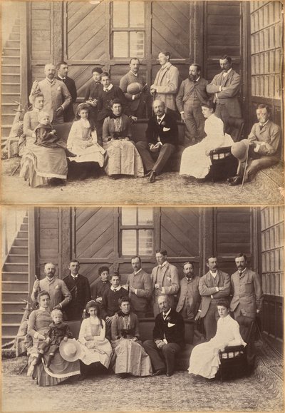 Shimla, 17 maja 1887: grupa wicekrólewska. Lord William Beresford, sekretarz wojskowy, kapitan Leonard Gordon A.D.C., Mademoiselle Clerc, szanowny Basit Blackwood, major F.R. Hamilton A.D.C., pan Oglivie Grant, Sir Donald Mackenzie Wallace K.C.E. autorstwa Raja Deen Dayal