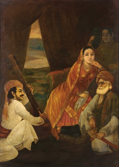 Scena dworska (olej na płótnie) autorstwa Raja Ravi Varma