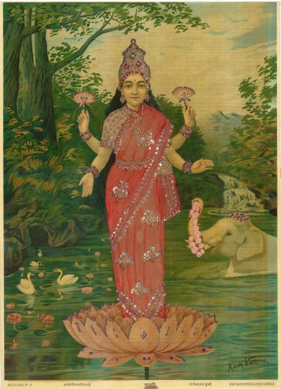 Lakshmi Embellished, autorstwa Ravi Varma Press autorstwa Raja Ravi Varma