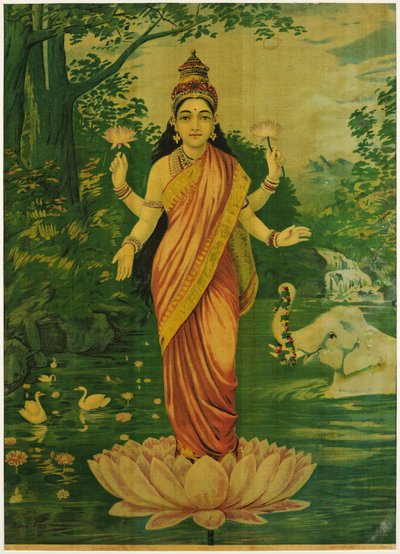Lakshmi, autor: Raja Ravi Varma, lata 30. XX wieku autorstwa Raja Ravi Varma