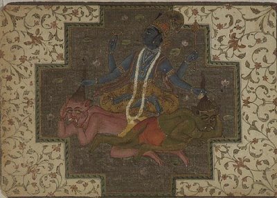 Folio 47.110/69 Wisznu zabija demony Madhu i Katabh, z sekcji „Devi Mahatmya” w „Markandeja Puranie”, Bikaner, Radżastan autorstwa Rajput School