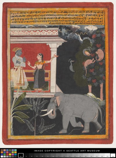Krishna receiving Radha, early 18th century (Paint on paper) autorstwa Rajput School