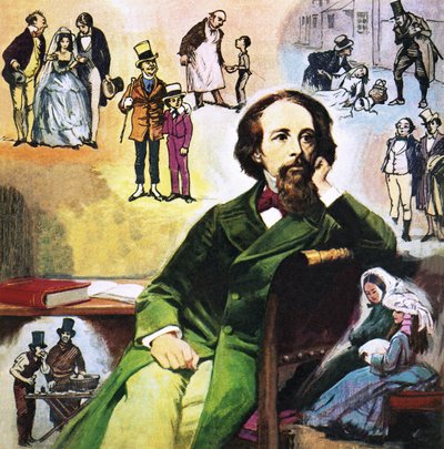 Charles Dickens ze swoimi postaciami autorstwa Ralph Bruce