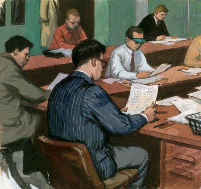 Dziennikarze przy swoich biurkach w latach 60. XX wieku autorstwa Ralph Bruce