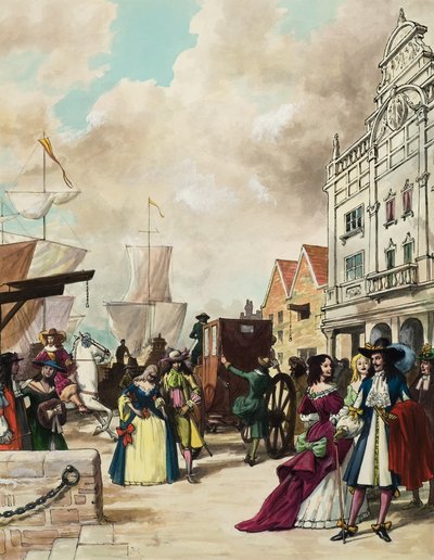 Król Karol II (1630-85) przywraca teatr (gwasz na papierze) autorstwa Ralph Bruce