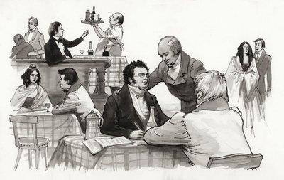 Schubert i przyjaciele (gwasz na papierze) autorstwa Ralph Bruce