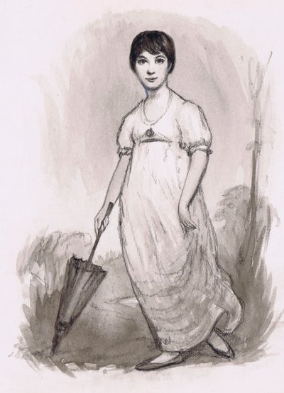 Młoda Jane Austen (ołówek i akwarela) autorstwa Ralph Bruce