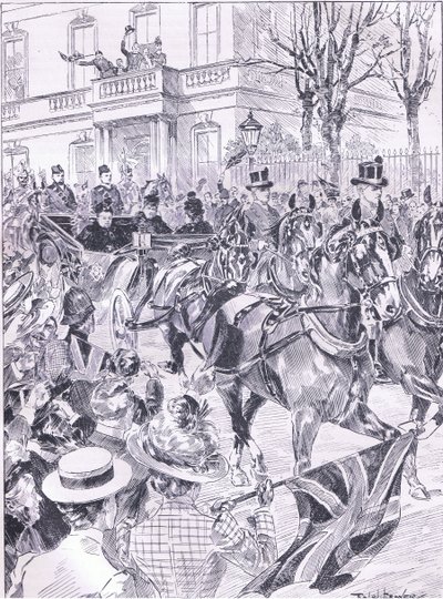 Ostatnia wizyta królowych w Londynie, marzec 1900, ilustracja z Cassells History of England, 1900 autorstwa Ralph Cleaver
