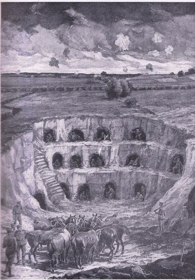 Współcześni mieszkańcy jaskini, z Historii Wielkiej Wojny, tom 3, wydanej przez Waverley Book Co Limited, ok. 1920 r. autorstwa Ralph Cleaver