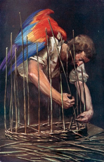 Ilustracja do Robinsona Crusoe autorstwa Daniela Defoe (kolor lito) autorstwa Ralph Noel Pocock