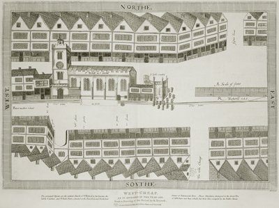 West Cheap w postaci z 1585 roku, rycina Bartłomieja Howletta (1767-1827) wydana w 1814 roku autorstwa Ralph Treswell