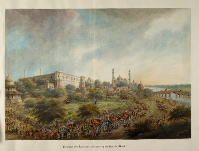 Impreza Lorda Hastingsa wkraczająca do miasta Lucknow na grzbiecie słonia, ok. 1814-15 (akwarela na papierze) autorstwa Ram Sita