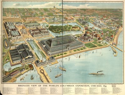 Światowa Wystawa Kolumbijska z lotu ptaka, Chicago, 1893 r. LOC 98687181 autorstwa Rand McNally and Company