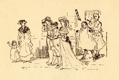 Przechodnie patrzą, jak John Gilpin przejeżdża obok, 1878, c1918. autorstwa Randolph Caldecott