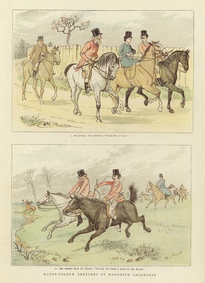 Szkice akwareli jeździeckich autorstwa Randolph Caldecott