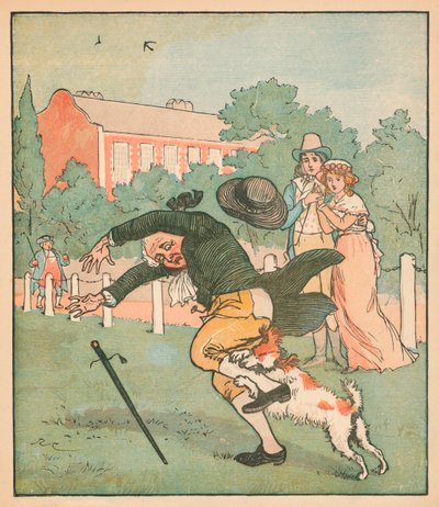 Dobry człowiek z Islington ugryziony przez psa, ok. 1879 r. autorstwa Randolph Caldecott