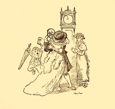 John Gilpin spotyka się z żoną i dziećmi, 1878, c1918. autorstwa Randolph Caldecott