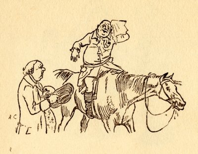 John Gilpin ociera spocone czoło chusteczką, 1878, c1918. autorstwa Randolph Caldecott