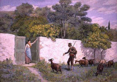Scena w Mentone: „Goatherd” (gwasz) autorstwa Randolph Caldecott