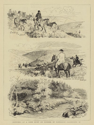 Szkice podczas polowania na jelenie na Exmoor autorstwa Randolph Caldecott