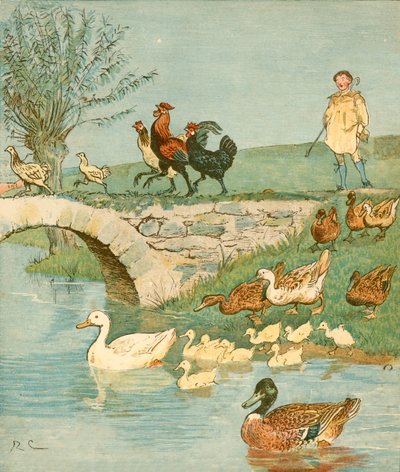 Chłopiec z farmy z kurczakami i kaczkami, ok. 1881 r. autorstwa Randolph Caldecott