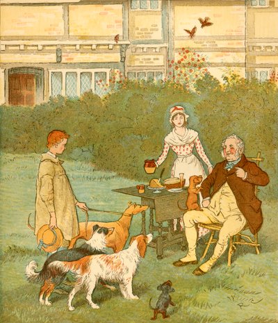 Chłopiec z farmy z psami panów, ok. 1881 r. autorstwa Randolph Caldecott