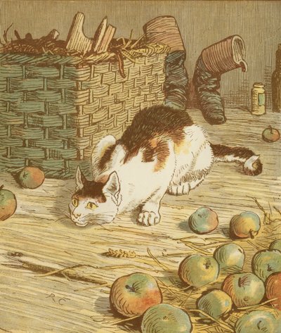 Dom, który zbudował Jack, akumulacyjna rymowanka. Kot, który zjadł szczura, który zjadł słód. Ilustracja autorstwa Randolpha Caldecotta. autorstwa Randolph Caldecott