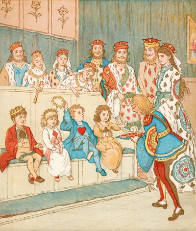 The Knave of Hearts Brought Back Those Tarts (kolorowa litografia) autorstwa Randolph Caldecott