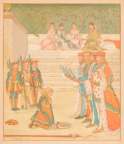 Łotr Serc Przywiózł te Tarty I poprzysiągł, że więcej nie kradnie, 1880. autorstwa Randolph Caldecott