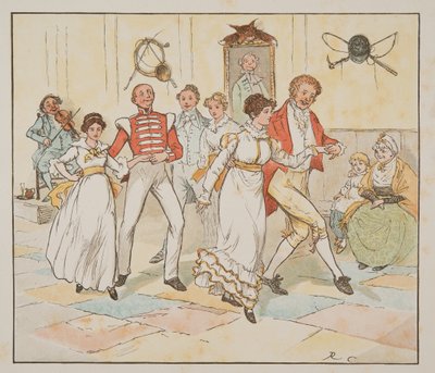 Żołnierz i jego narzeczona, z Książki obrazkowej Hey Diddle Diddle, wyd. 1882 (kolor grawerowany) autorstwa Randolph Caldecott