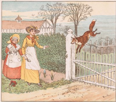 Lis przeskakuje przez bramę proboszcza autorstwa Randolph Caldecott