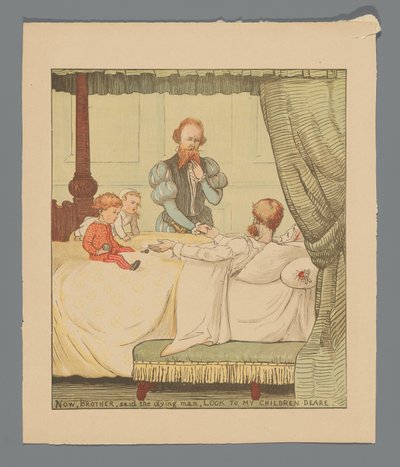 Zwei Kinder und ein Mann an einem Krankenbett autorstwa Randolph Caldecott