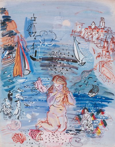 Amfitryta w porcie w Marsylii; Amphitrite dans le Port de Marseille, ok. 1927-30 (akwarela i gwasz na papierze położonym na grubej karcie) autorstwa Raoul Dufy
