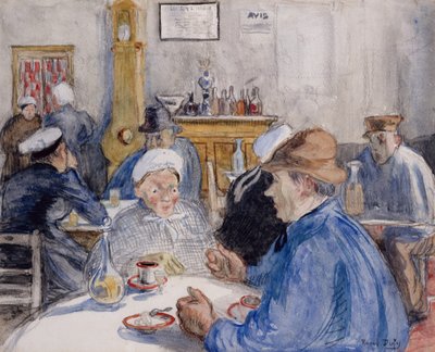 W kawiarni, ok. 1900 (akwarela, pranie i węgiel) autorstwa Raoul Dufy