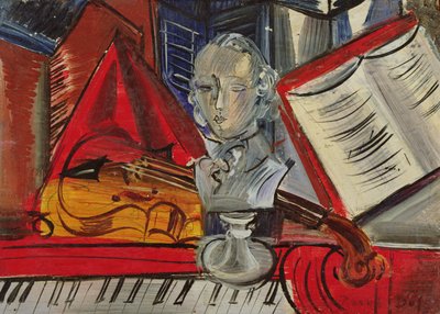 Hołd dla Mozarta, ok. 1945 (olej na płótnie) autorstwa Raoul Dufy