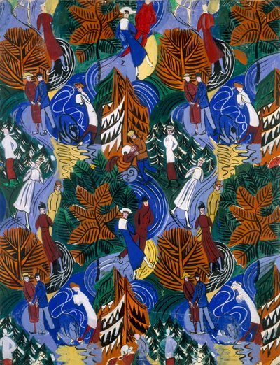 Łyżwiarze, projekt drukowanego jedwabiu, ok. 1914-20 (litografia barwna) autorstwa Raoul Dufy