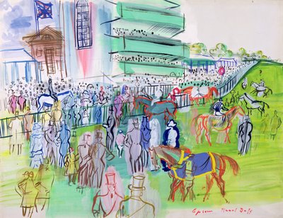 Przed trybuną w Epsom, ok. 1937 (akwarela i gwasz na papierze) autorstwa Raoul Dufy