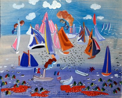 Morze i łodzie - Gwasz na papierze, ok. 1930 r. autorstwa Raoul Dufy
