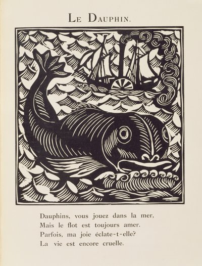 Delfin, ilustracja z "Bestiarium" lub "Procesji Orfeusza autorstwa Raoul Dufy