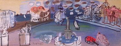 Fontanna na placu (gwasz) autorstwa Raoul Dufy
