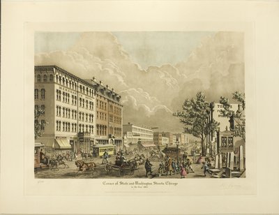 Corner of State and Washington Streets, Chicago, rok 1865 autorstwa Raoul Varin
