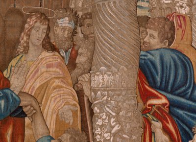 Flamandzki gobelin. Seria Dziejów Apostolskich. Cud chromego człowieka (El milagro del paralitico). Trzeci gobelin w serii. Model Cartoon autorstwa Rafaela Sanzio. 1519. Manufaktura Jan Raes II, Bruksela. Ca1605-1629. Tkanina Jedwab i wełna. Rozmiar 524 x  autorstwa Raphael