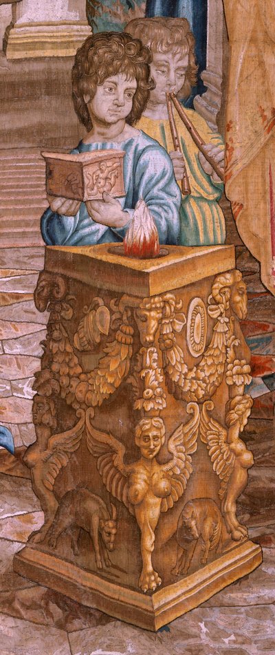 Flamandzki gobelin. Seria Dzieje Apostolskie. Św. Paweł i Św. Barnaba w Listrze (San Pablo y San Bernabé en Lystra). 8. Tkanina w serii, została podzielona na dwie części, aby dopasować ją do pomieszczenia. Model Cartoon autorstwa Rafaela Sanzio. 1519. Man autorstwa Raphael