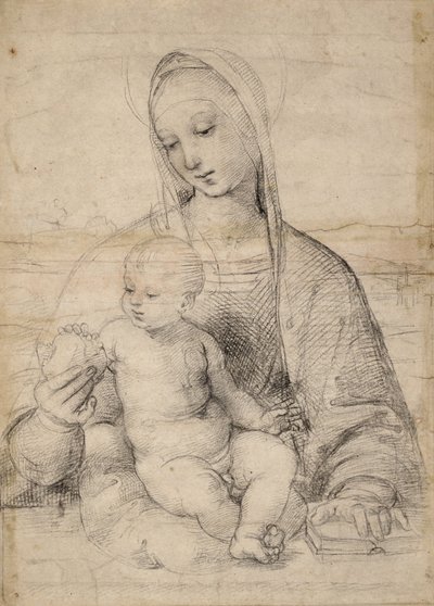 Madonna z granatu, ok.1504 (kreda czarno-szara) autorstwa Raphael