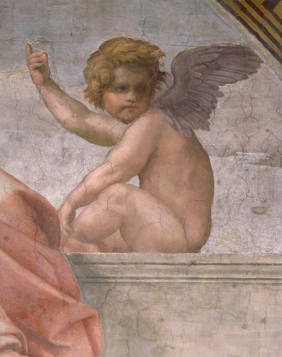 Putto przedstawiający wiarę, szczegóły cnót kardynalnych i teologicznych oraz prawa autorstwa Raphael (1483 1520)