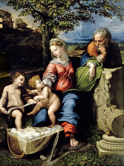 Święta Rodzina Dębowa, ok.1518 (olej na desce) autorstwa Raphael